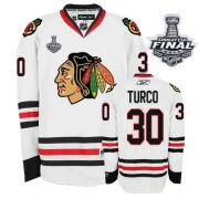 Reebok EDGE Chicago Blackhawks 30 Marty Turco White Authentic With 2013 Stanley Cup Finals Jersey