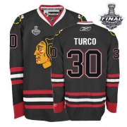 Reebok EDGE Chicago Blackhawks 30 Marty Turco Black Authentic With 2013 Stanley Cup Finals Jersey