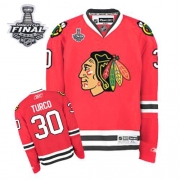 Reebok Chicago Blackhawks 30 Marty Turco Red Home Premier With 2013 Stanley Cup Finals Jersey