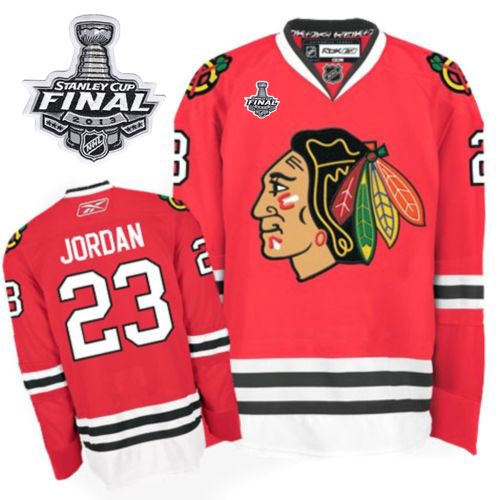 Reebok EDGE Chicago Blackhawks 23 Michael Jordan Authentic Red With 2013 Stanley Cup Finals Jersey