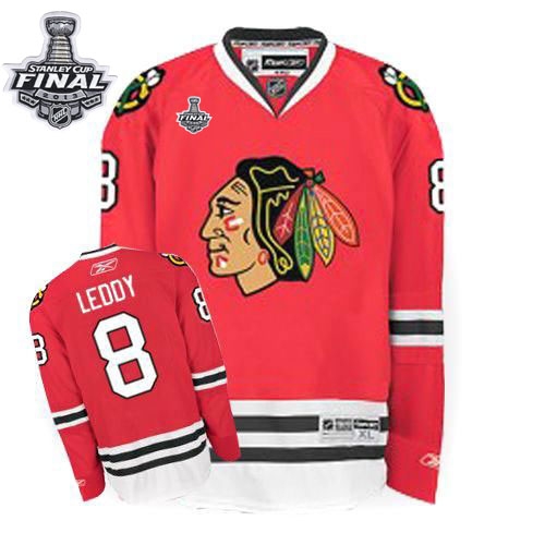 Youth Reebok EDGE Chicago Blackhawks 8 Nick Leddy Red Authentic With 2013 Stanley Cup Finals Jersey