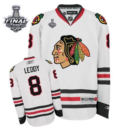 Youth Reebok Chicago Blackhawks 8 Nick Leddy White Premier With 2013 Stanley Cup Finals Jersey