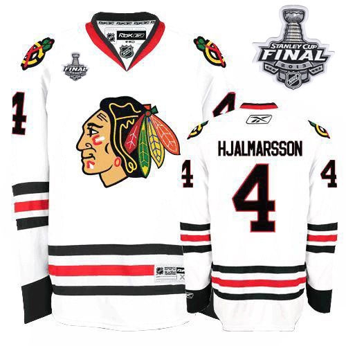 Reebok EDGE Chicago Blackhawks 4 Niklas Hjalmarsson Authentic White With 2013 Stanley Cup Finals Jersey