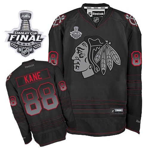 Reebok Chicago Blackhawks 88 Patrick Kane Black Accelerator Premier With 2013 Stanley Cup Finals Jersey