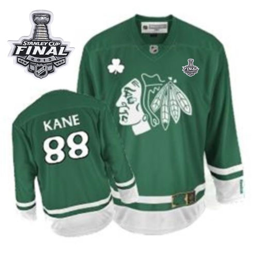 Youth Reebok Chicago Blackhawks 88 Patrick Kane Premier Green St Pattys Day With 2013 Stanley Cup Finals Jersey