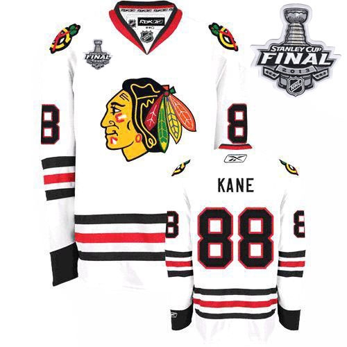Reebok Chicago Blackhawks 88 Patrick Kane Premier White With 2013 Stanley Cup Finals Jersey