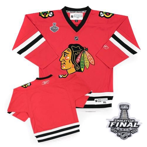 Youth Reebok EDGE Chicago Blackhawks Authentic Blank Red With 2013 Stanley Cup Finals Jersey