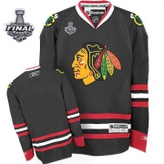 Youth Reebok EDGE Chicago Blackhawks Authentic Blank Black With 2013 Stanley Cup Finals Jersey