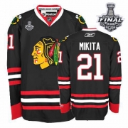 Reebok EDGE Chicago Blackhawks 21 Stan Mikita Authentic Black With 2013 Stanley Cup Finals Jersey