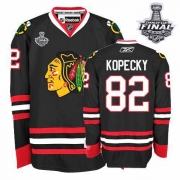 Reebok EDGE Chicago Blackhawks 82 Tomas Kopecky Authentic Black With 2013 Stanley Cup Finals Jersey