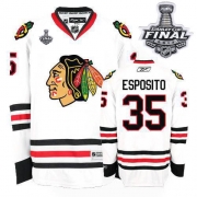 Reebok Chicago Blackhawks 35 Tony Esposito Premier White With 2013 Stanley Cup Finals Jersey