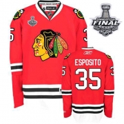 Reebok EDGE Chicago Blackhawks 35 Tony Esposito Authentic Red Home With 2013 Stanley Cup Finals Jersey
