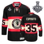 Reebok EDGE Chicago Blackhawks 35 Tony Esposito Authentic Black New Third With 2013 Stanley Cup Finals Jersey