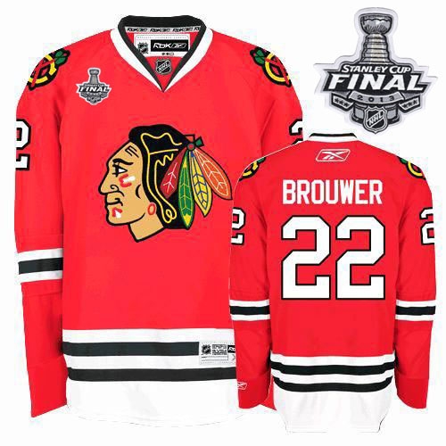 Reebok EDGE Chicago Blackhawks 22 Troy Brouwer Authentic Red Home With 2013 Stanley Cup Finals Jersey